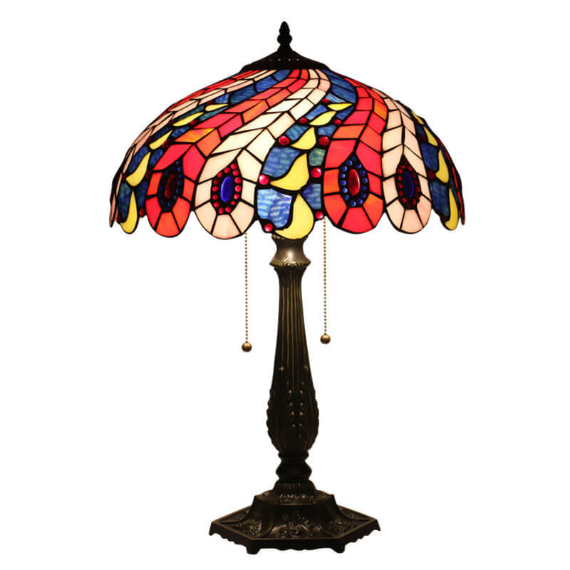 Lampe de table à 1 lumière avec motif créatif de plume de queue de paon Tiffany 