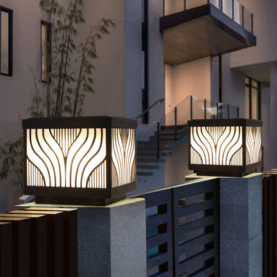 Modern Solar Patterned Stainless Steel Square Courtyard LED Path Lamp