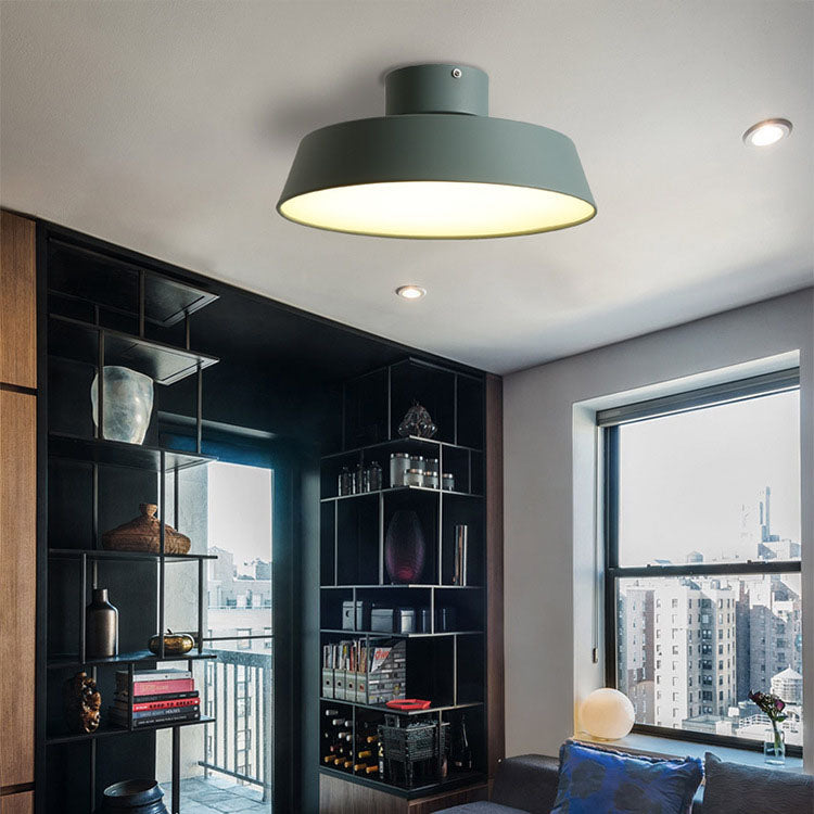 Contemporary Scandinavian Round Pot Iron LED Flush Mount Ceiling Light for Living Room
