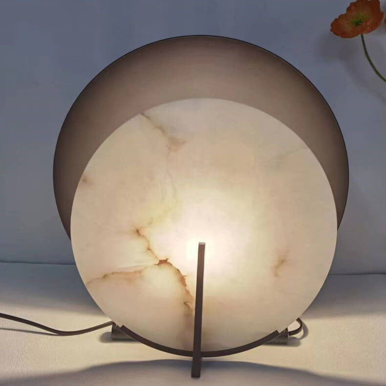 Contemporary Creative Double Discs Marble Iron 1-Light Table Lamp For Bedroom