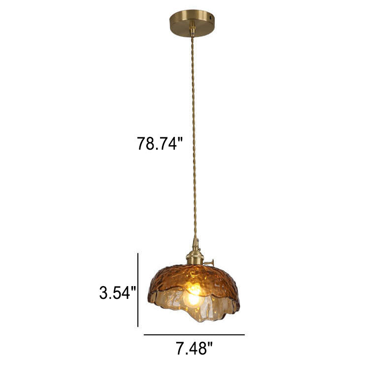 Suspension Luminaire à 1 Lumière en Laiton et Verre Texturé Vintage 