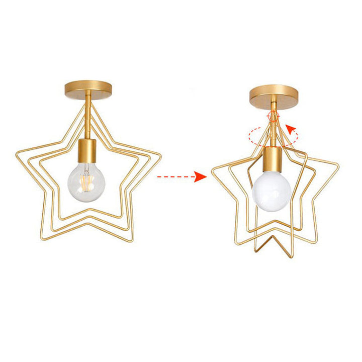 Modern Simplicity Iron Copper Pentagram Circle 1-Light Semi-Flush Mount Ceiling Light
