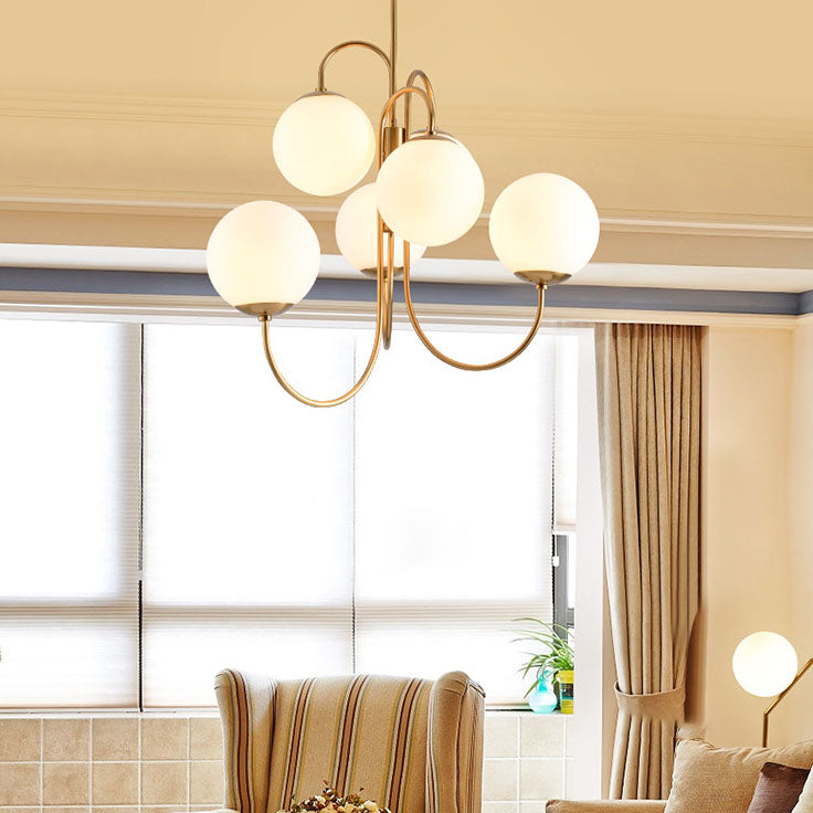 Nordic Light Luxury Minimaler 6-Licht-Eisenglas-Kronleuchter 