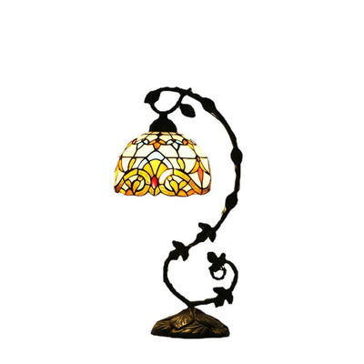 Tiffany Rustic Rose Stained Glass Vine Resin 1-Light Table Lamp