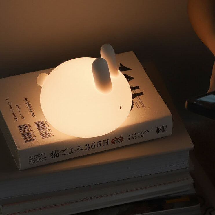 Lámpara de Mesa con Luz Nocturna LED de Silicona Creativa con Forma de Conejo de Dibujos Animados 