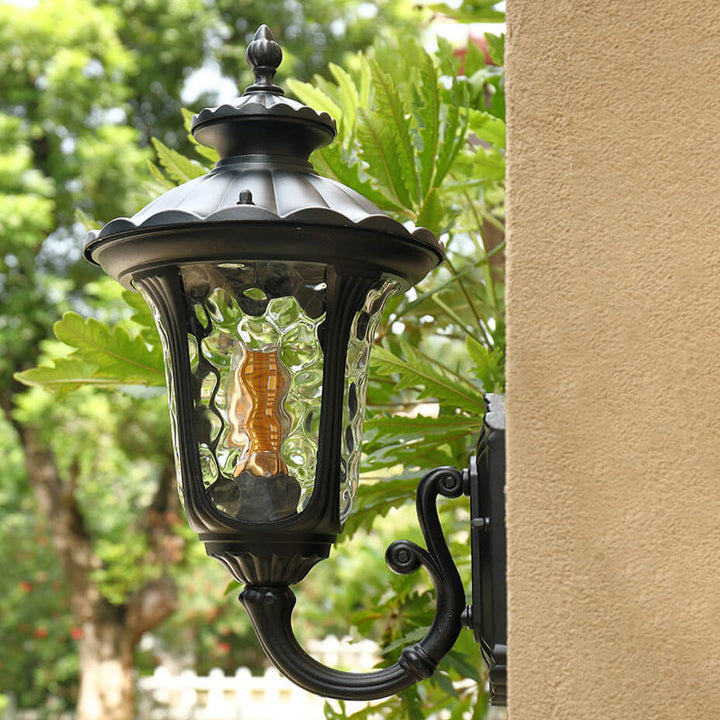 European Retro Waterproof Stone Pattern Glass Lampshade 1-Light Outdoor Wall Sconce Lamp