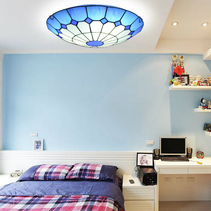 Lámpara de techo empotrada de 2 luces con cúpula de vidrio de colores al estilo Tiffany tradicional mediterráneo para pasillo 