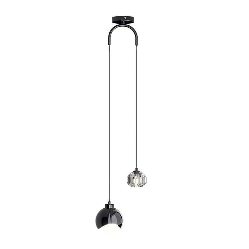 Lámpara Colgante Curva de 2 Luces de Bola de Cristal Simple de Lujo Ligero 
