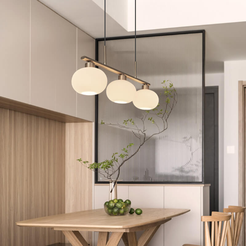 Nordic Long Light Luxury Glass Dome Shade 3-Light Chandelier