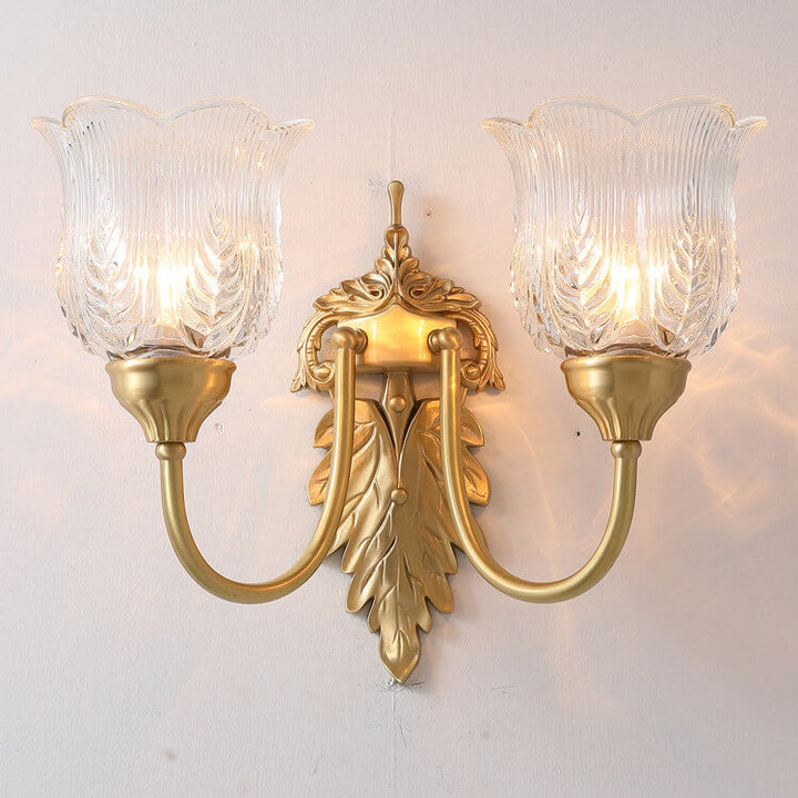 Vintage Blumenbecher Messing Glas 1/2 Licht Wandleuchte 
