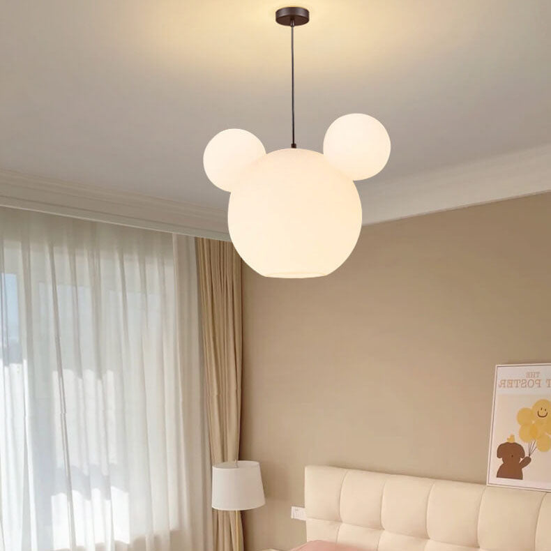 Modern Minimalist Milk White PE Mouse 3-Light Kids Chandelier