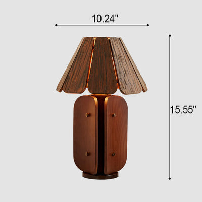 Japanese Vintage Solid Wood Umbrella Pleated 1-Light Table Lamp