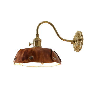 Vintage Leder Messing Barn Shade 1-Licht Wandleuchte Lampe
