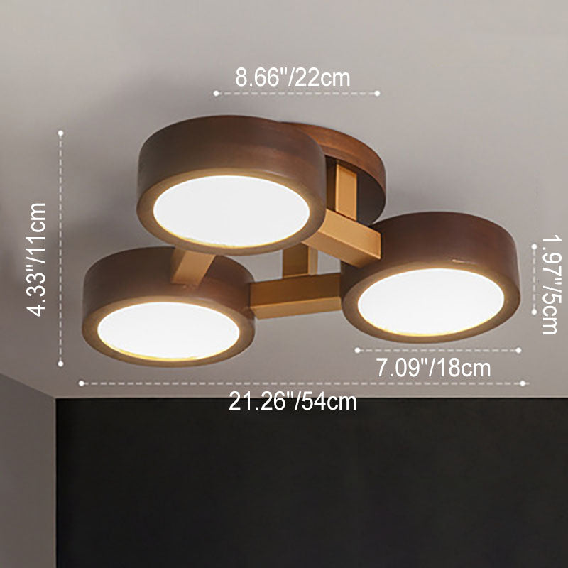 Modern Chinese Walnut Circle Geometric LED Semi-Flush Mount Ceiling Light
