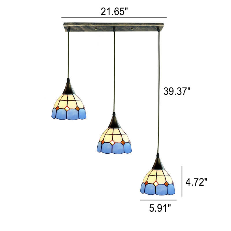 Tiffany Buntglas-Kronleuchter mit drei Lichtern und Inselbeleuchtung 