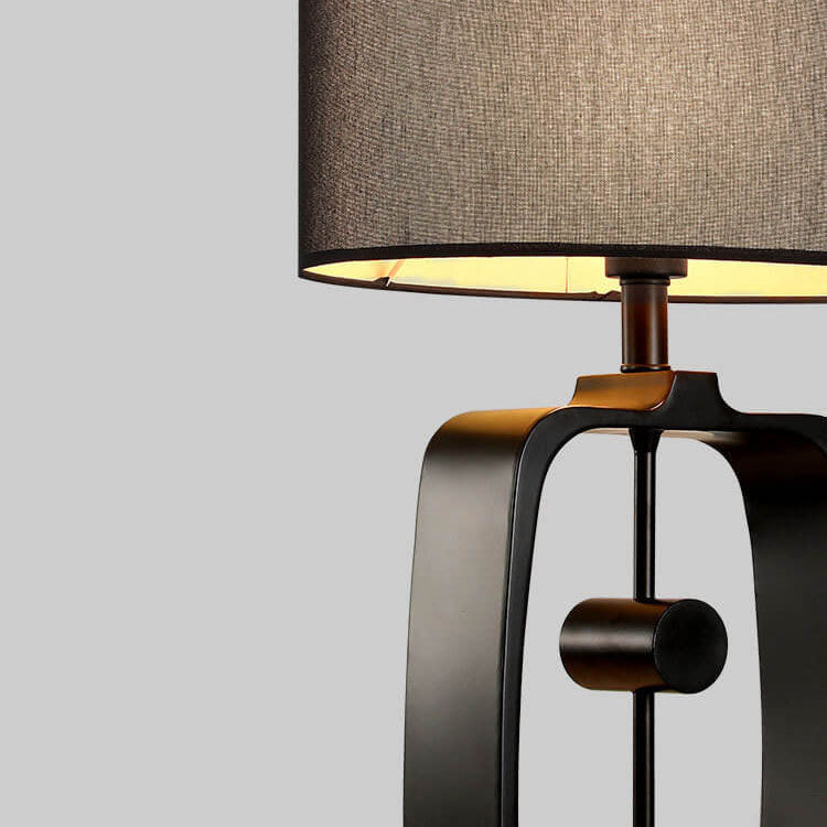 Modern Minimalist Metal Ring Base Fabric Drum 1-Light Table Lamp