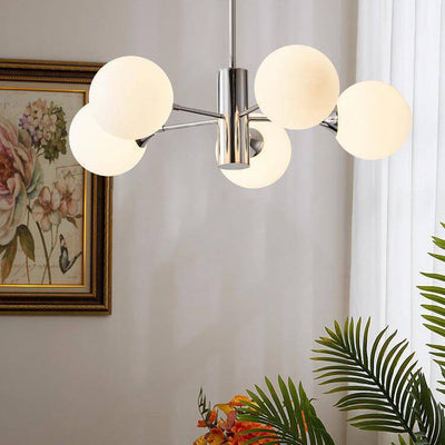Modern Light Luxury White Round Ball Glass Iron 3/5/8-Light Chandelier
