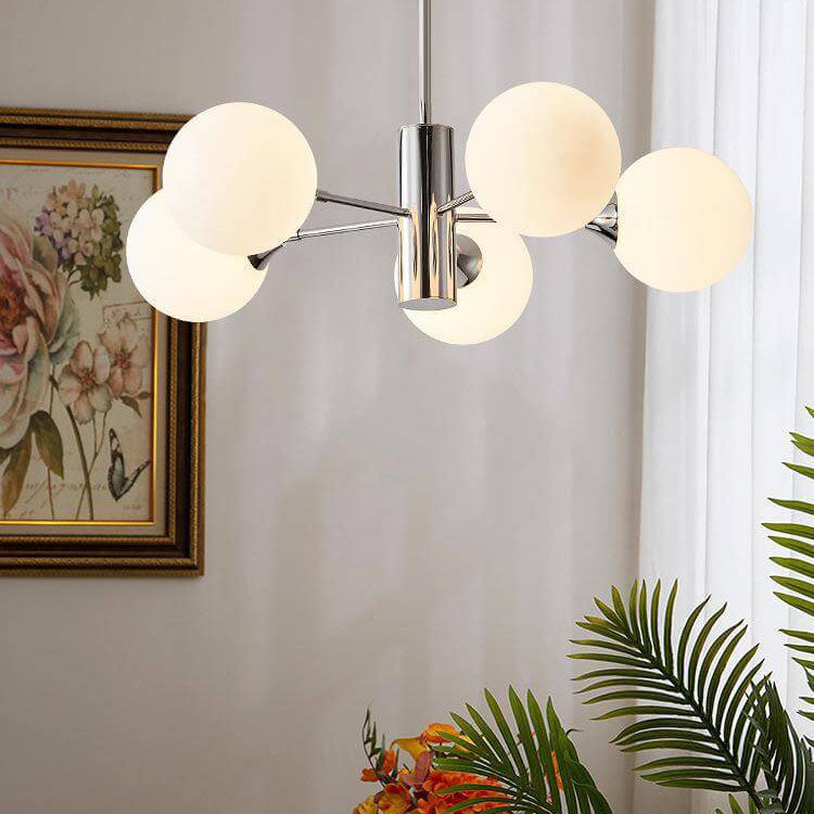 Modern Light Luxury White Round Ball Glass Iron 3/5/8-Light Chandelier