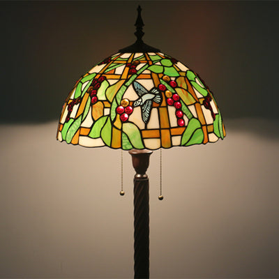 European Tiffany Fruit Bird Stained Glass Dome 2-Light Standing Floor Lamp