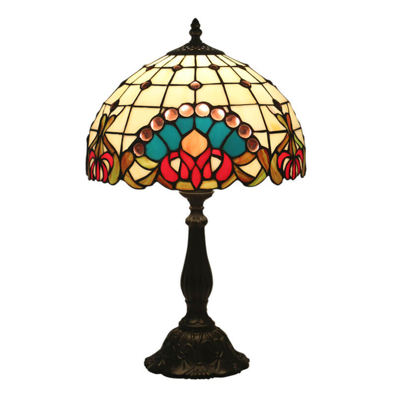 Europäische Tiffany-Barock-Edelstein-Buntglas-Tischlampe mit 1 Leuchte 