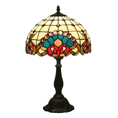 European Tiffany Baroque Gem Stained Glass 1-Light Table Lamp