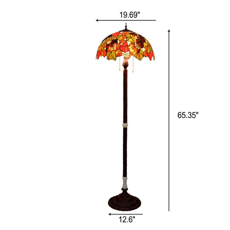 Tiffany Vintage Colorful Leaf Pattern Glass 3-Light Standing Floor Lamp