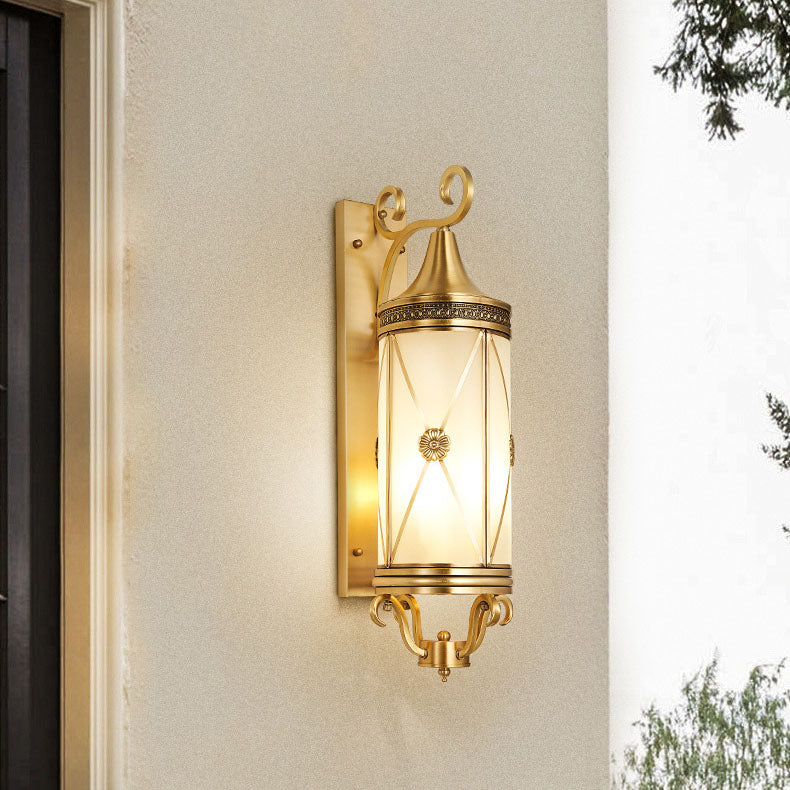 European Luxury  Brass Glass Lantern Column 1/3 Light Wall Sconce Lamp
