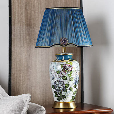 Modern Luxury Painted Fabric Ceramic 1-Light Table Lamp