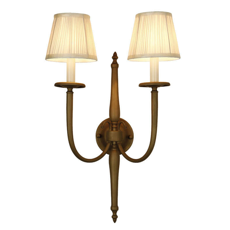 Traditional European Fabric Iron Cone Candelabra 2-Light Wall Sconce Lamp For Bedroom
