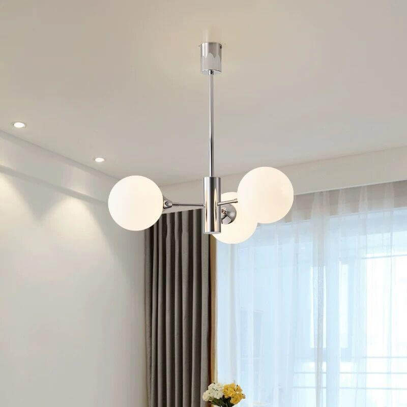 Modern Light Luxury White Round Ball Glass Iron 3/5/8-Light Chandelier