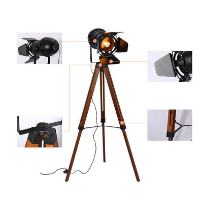 Industrial Vintage Solid Wood Iron Photographer Tripod 1-Light Standing Floor Lamp