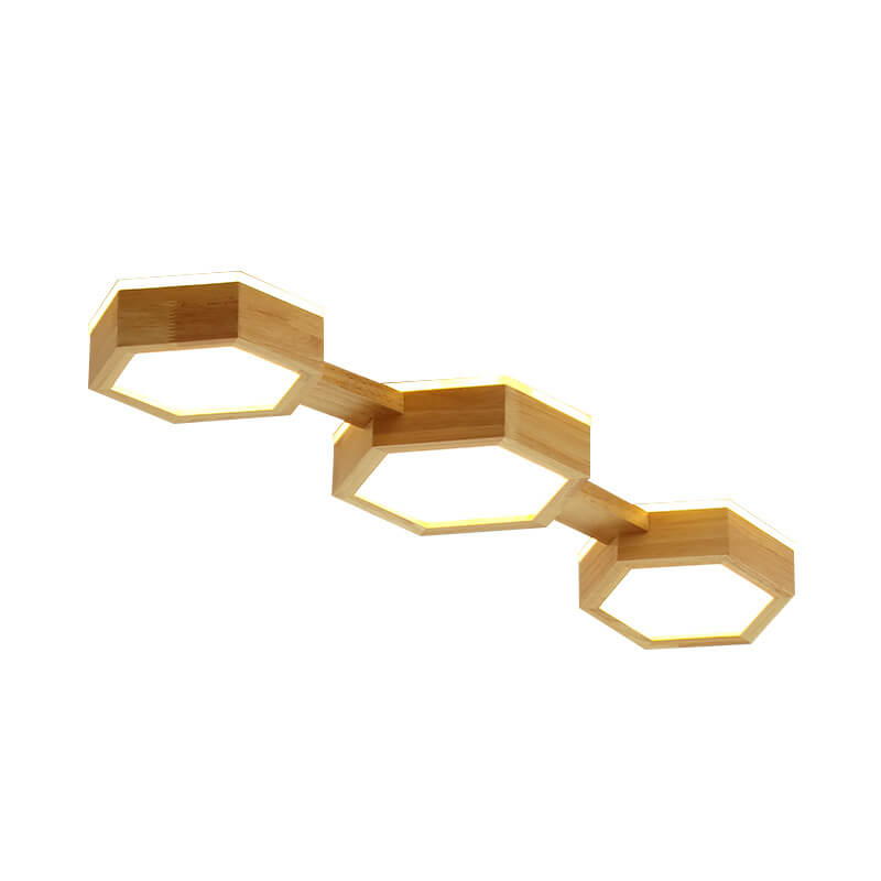 Modern Simple Wooden Hexagonal Geometry LED Flush Mount Ceiling Light