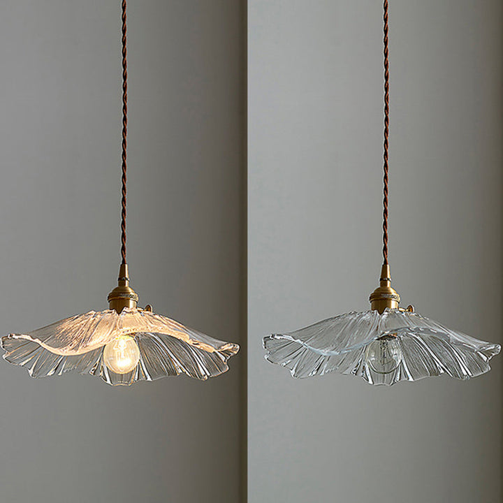 Traditionelle Vintage Messing Lotusblatt Glasschirm 1-Licht Pendelleuchte für Wohnzimmer 
