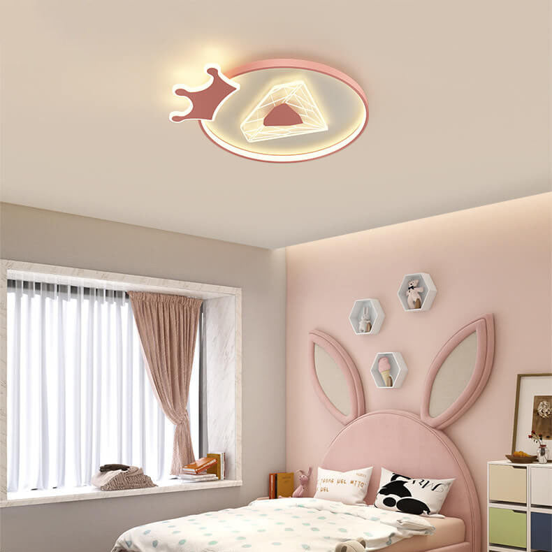 Creative Simplicity Round Crown Diamond Acrylic Shade LED Kids Flush Mount Ceiling Light