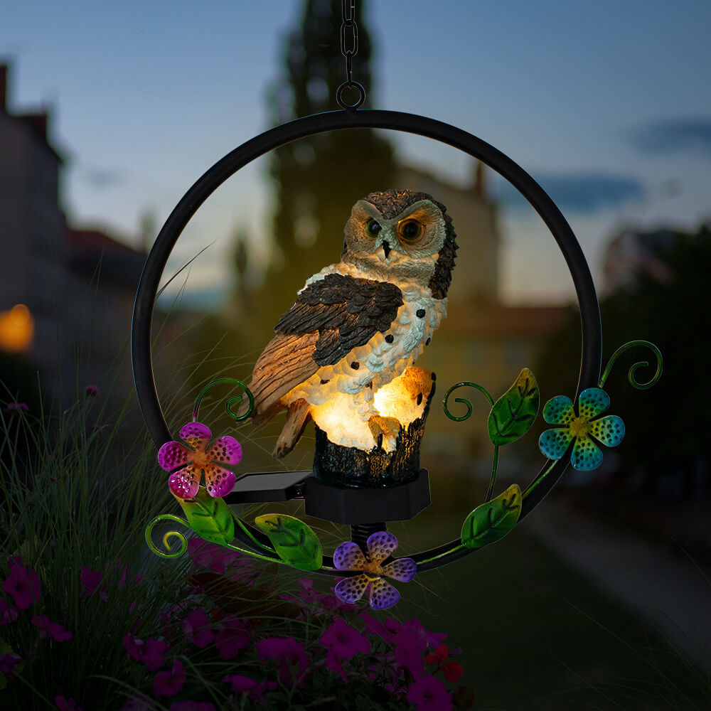 Lumière suspendue LED décorative de patio extérieur solaire en résine hibou créatif rétro européen 