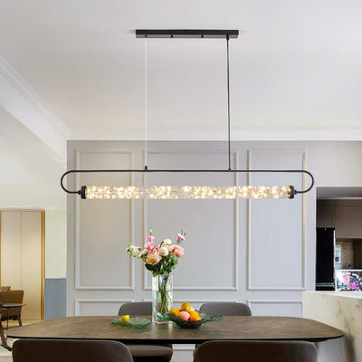 Nordic Light Luxury Starry Glass Long Strip LED Island Light Chandelier