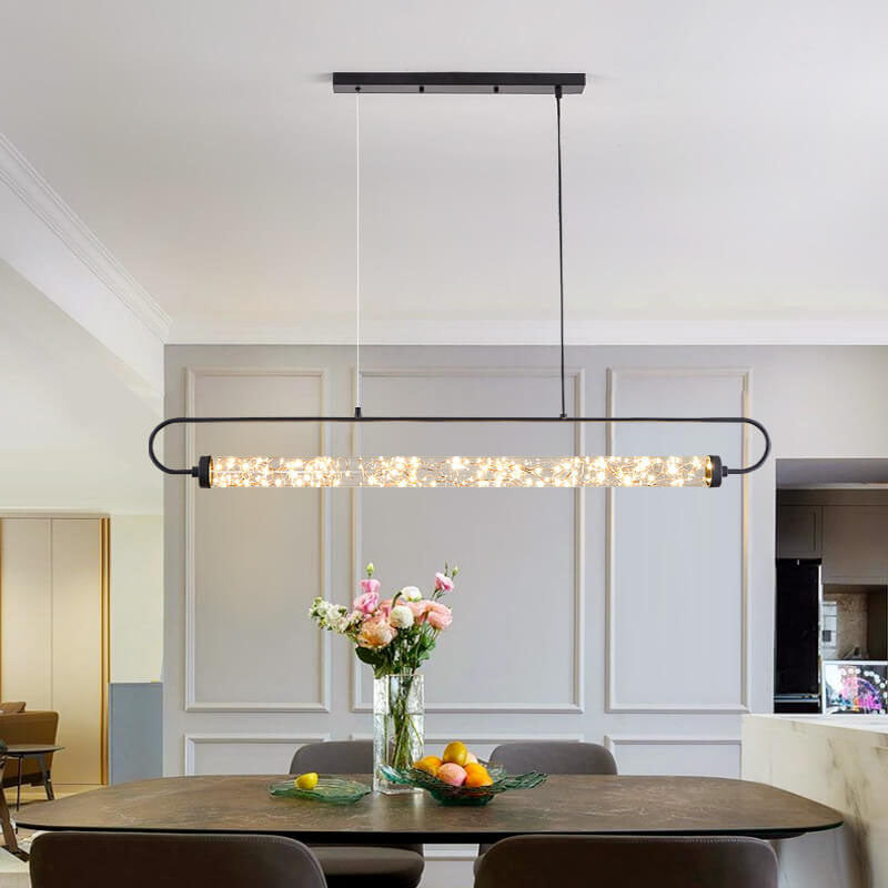 Nordic Light Luxury Starry Glass Long Strip LED Island Light Chandelier