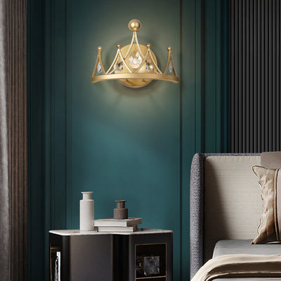 Modern Luxury Gold Iron Crystal Crown 1-Light Wall Sconce Lamp