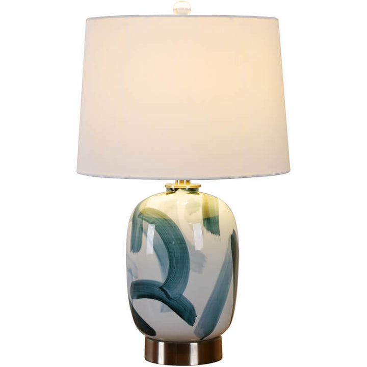 Vintage American Dome Fabric Shade Ink Ceramic Base 1-Light Table Lamp