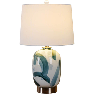 Vintage American Dome Fabric Shade Ink Ceramic Base 1-Light Table Lamp