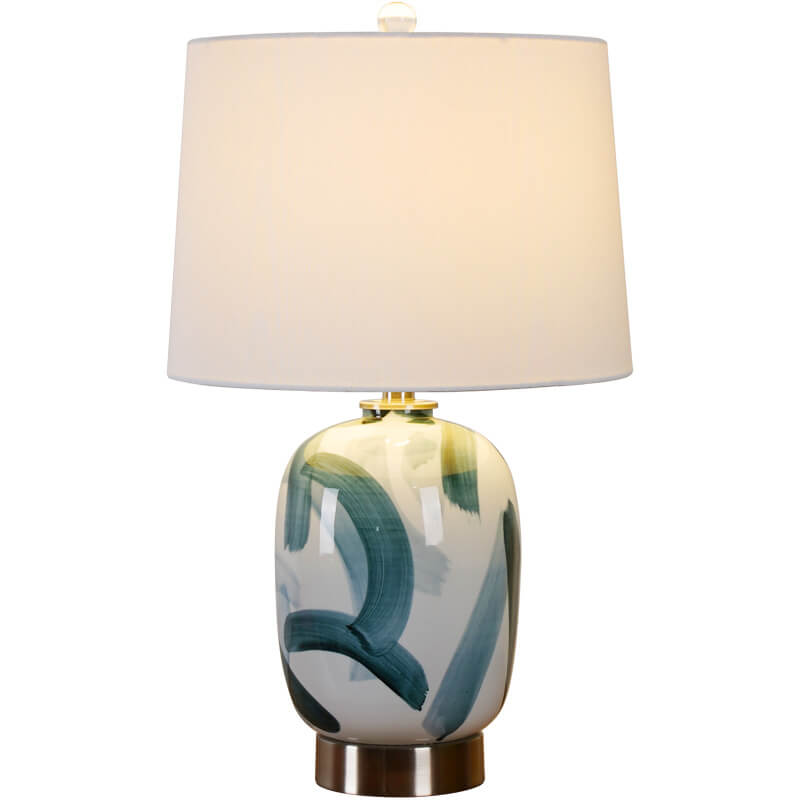 Vintage American Dome Fabric Shade Ink Ceramic Base 1-Light Table Lamp