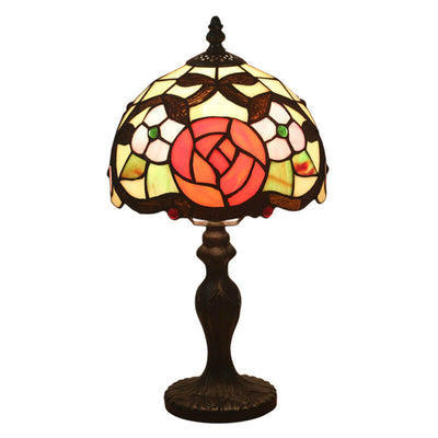 Vintage Tiffany Flower Stained Glass Dome 1-Light Table Lamp