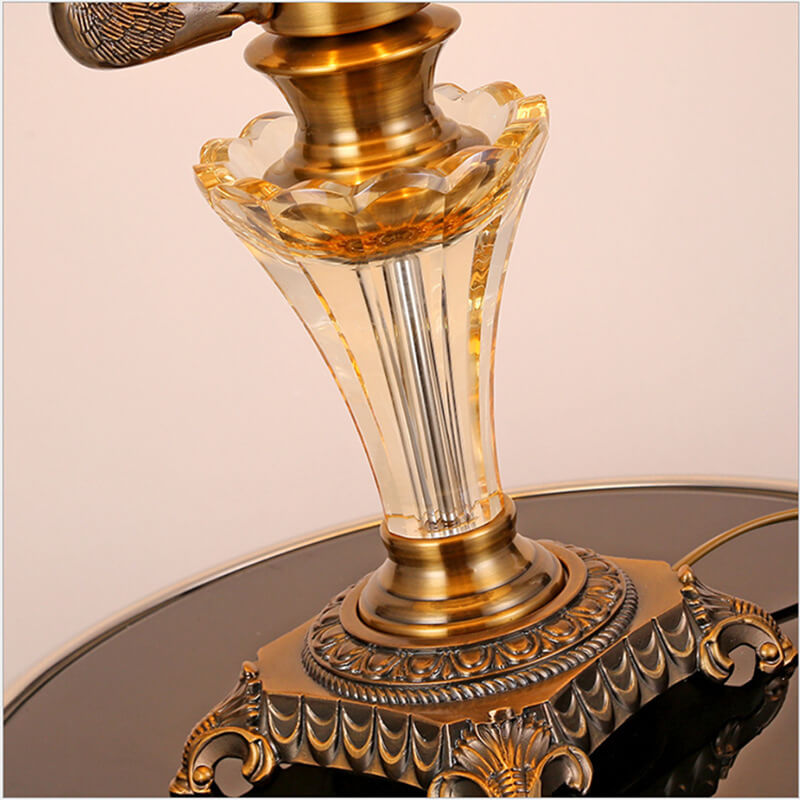 Lampe de table moderne avec abat-jour en tissu de luxe, base en cristal, 3/4 lumières 