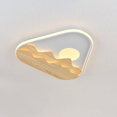 Modern Minimalist Landscape Triangle Wood Acrylic LED Flush Mount Lighting