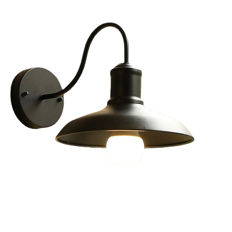 Applique Murale Extérieure Étanche en Fer Style Loft Rétro avec Dôme et Bras Courbé, 1 Lumière 