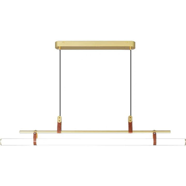 Moderner minimalistischer langer Streifen aus Eisen, Acryl und Kunstleder, LED-Insel-Leuchter für Wohnzimmer und Esszimmer 