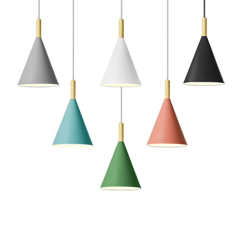 Nordic Minimalist Macaron Cone Wood 1-Light Pendant Light