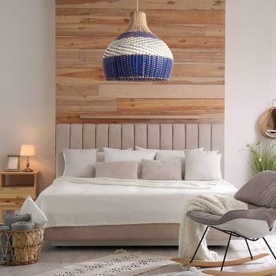 Contemporary Boho Round Rattan 1-Light Pendant Light For Living Room