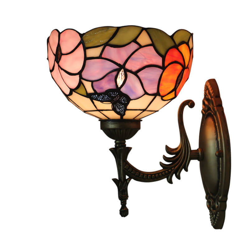 European Tiffany Floral Butterfly Bowl 1-Light Wall Sconce Lamp