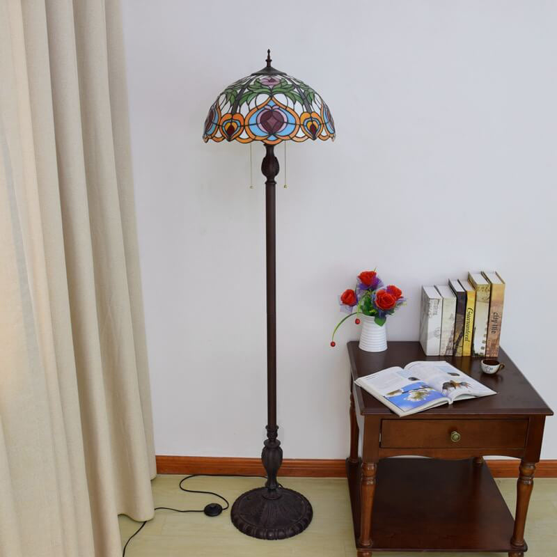 Tiffany Europäischer Pfirsichherz-Buntglas 2-Licht Stehlampe 